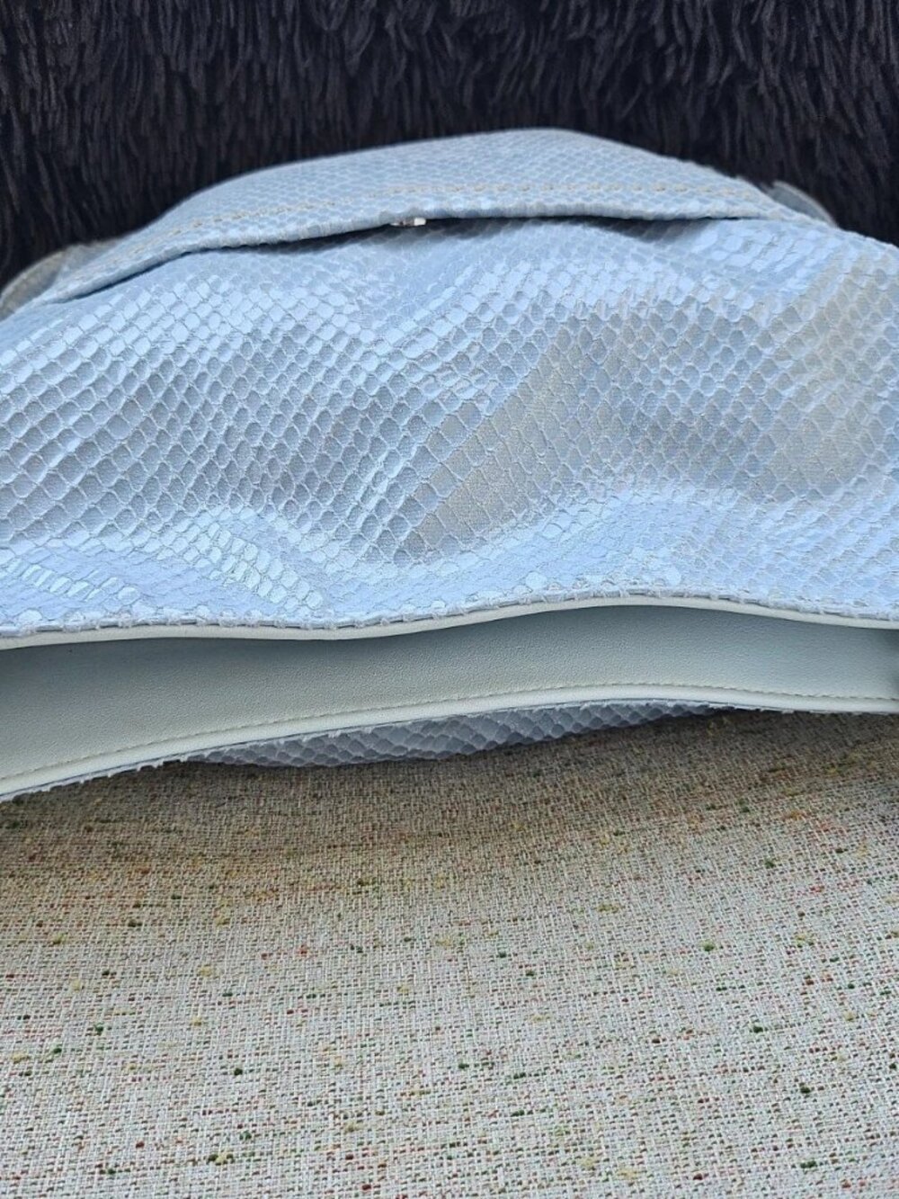 Sondra Roberts Squared Women Bag Hobo Sky Blue Embossed Leather Purse Handbag - Picture 7 of 14